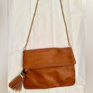 Brown leather convertible crossbody bag clutch Vegan Leather purse